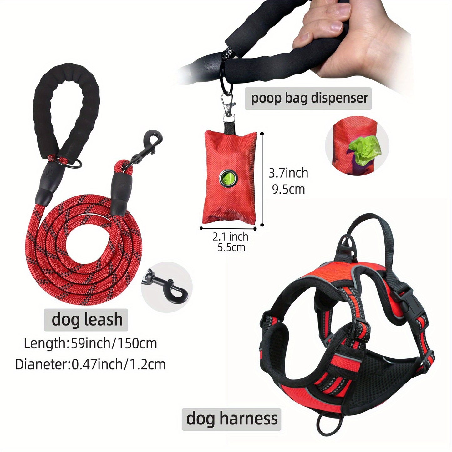 3pcs Escape-Proof Dog Harness Set with Leash