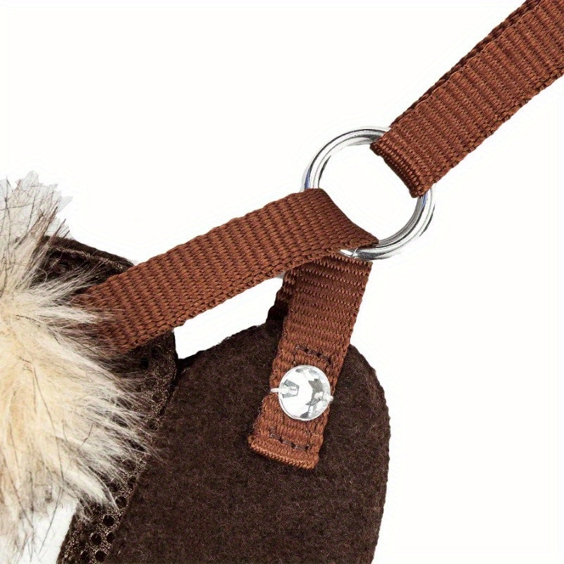 2-In-1 Mesh Reversed Adjustable Dog Harness-Leash W/ Removable Fur Collar