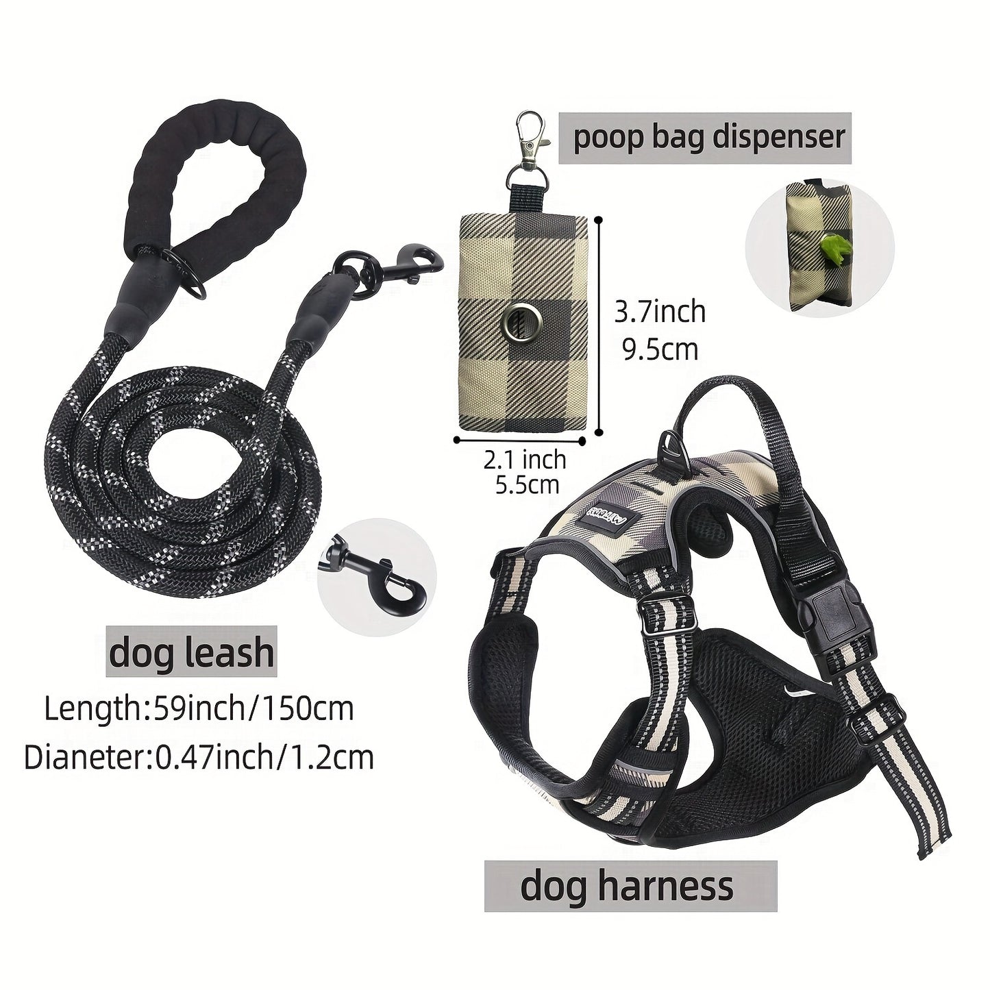 3pcs Escape-Proof Dog Harness Set with Leash