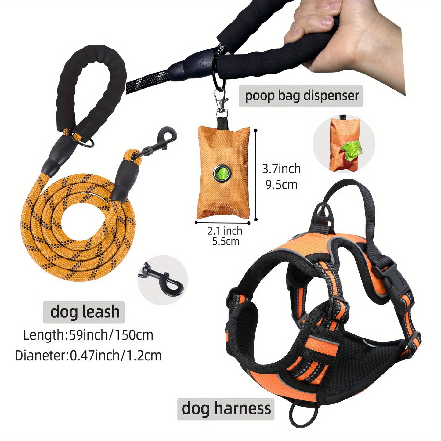 3pcs Escape-Proof Dog Harness Set with Leash
