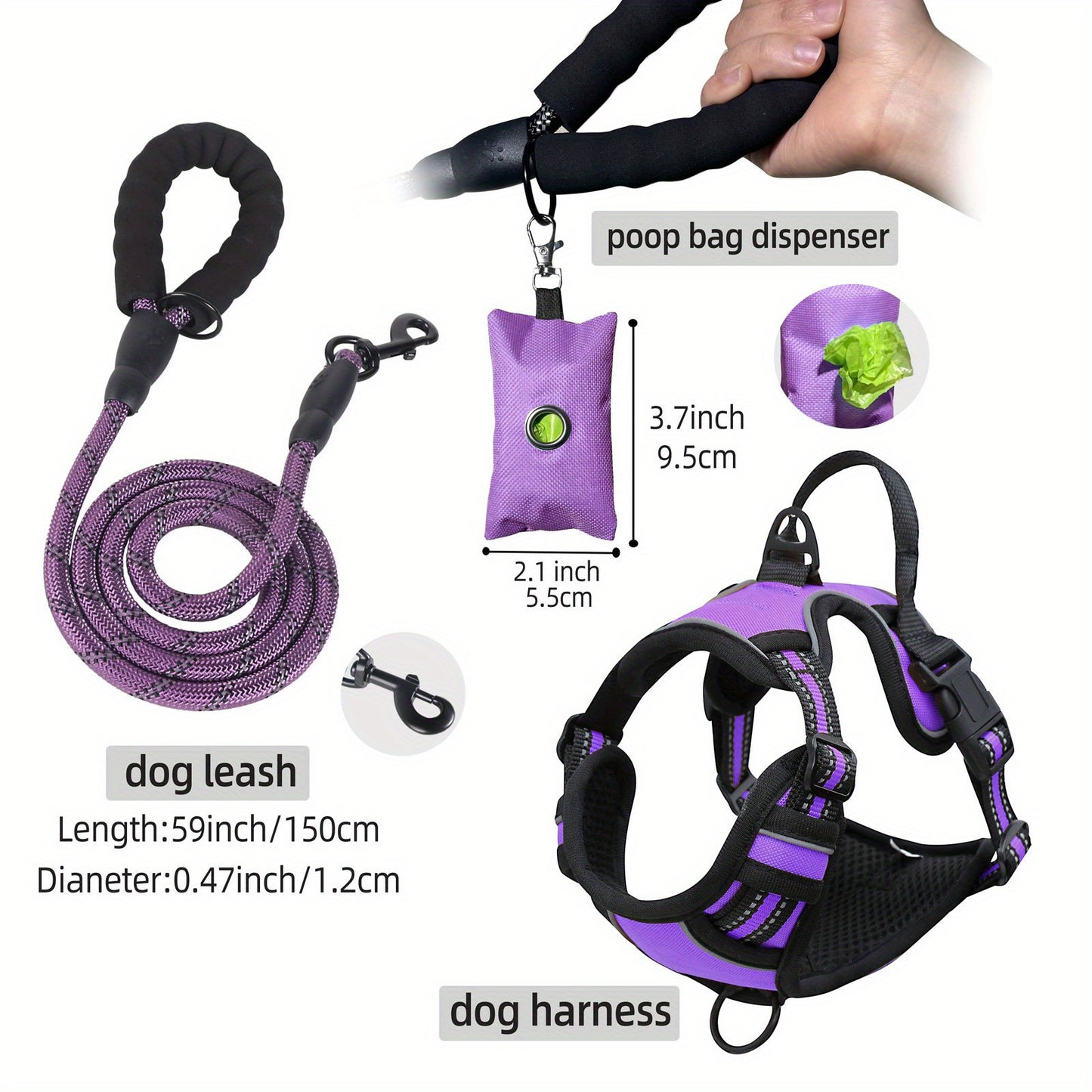 3pcs Escape-Proof Dog Harness Set with Leash