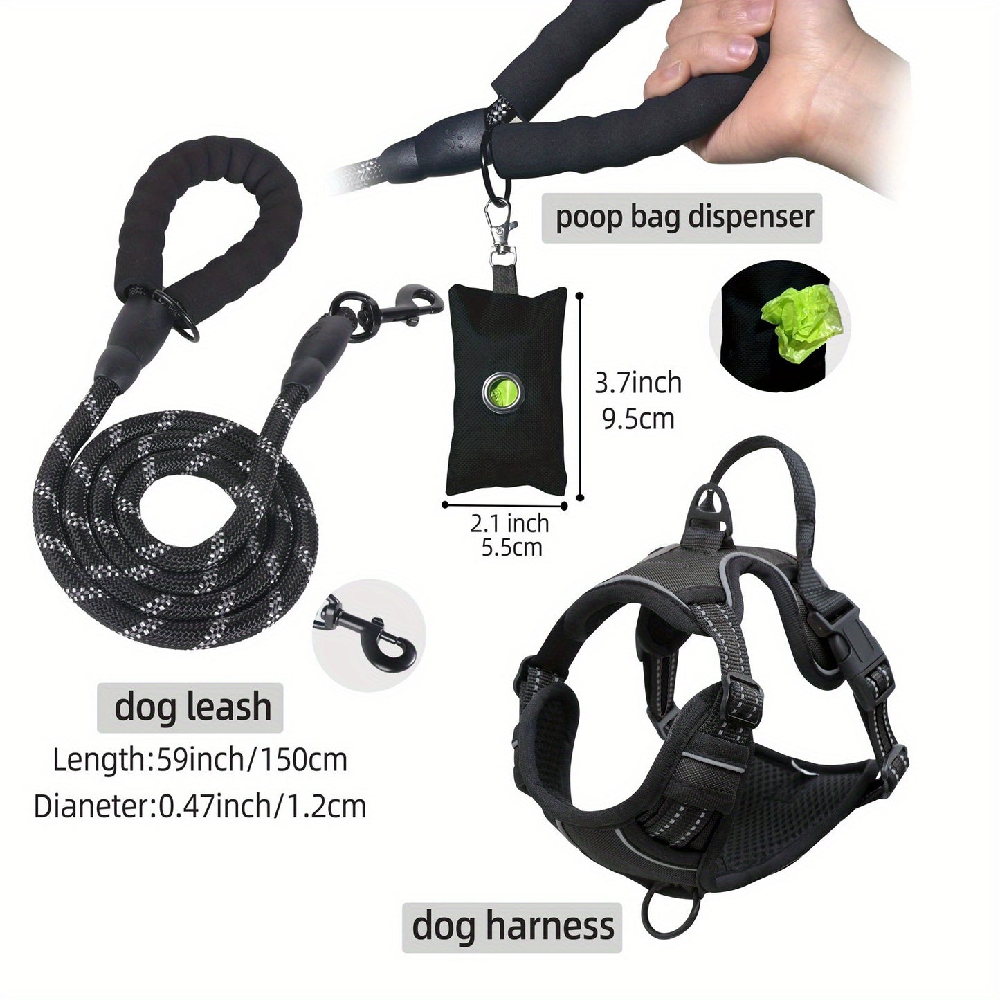 3pcs Escape-Proof Dog Harness Set with Leash