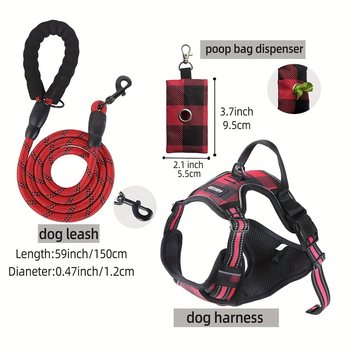 3pcs Escape-Proof Dog Harness Set with Leash
