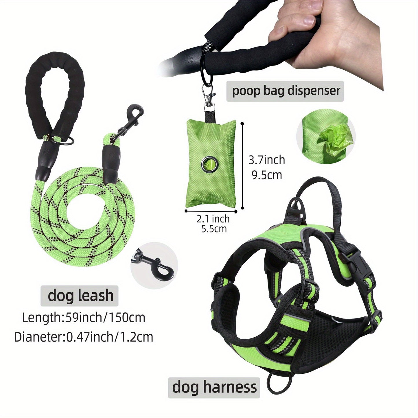 3pcs Escape-Proof Dog Harness Set with Leash