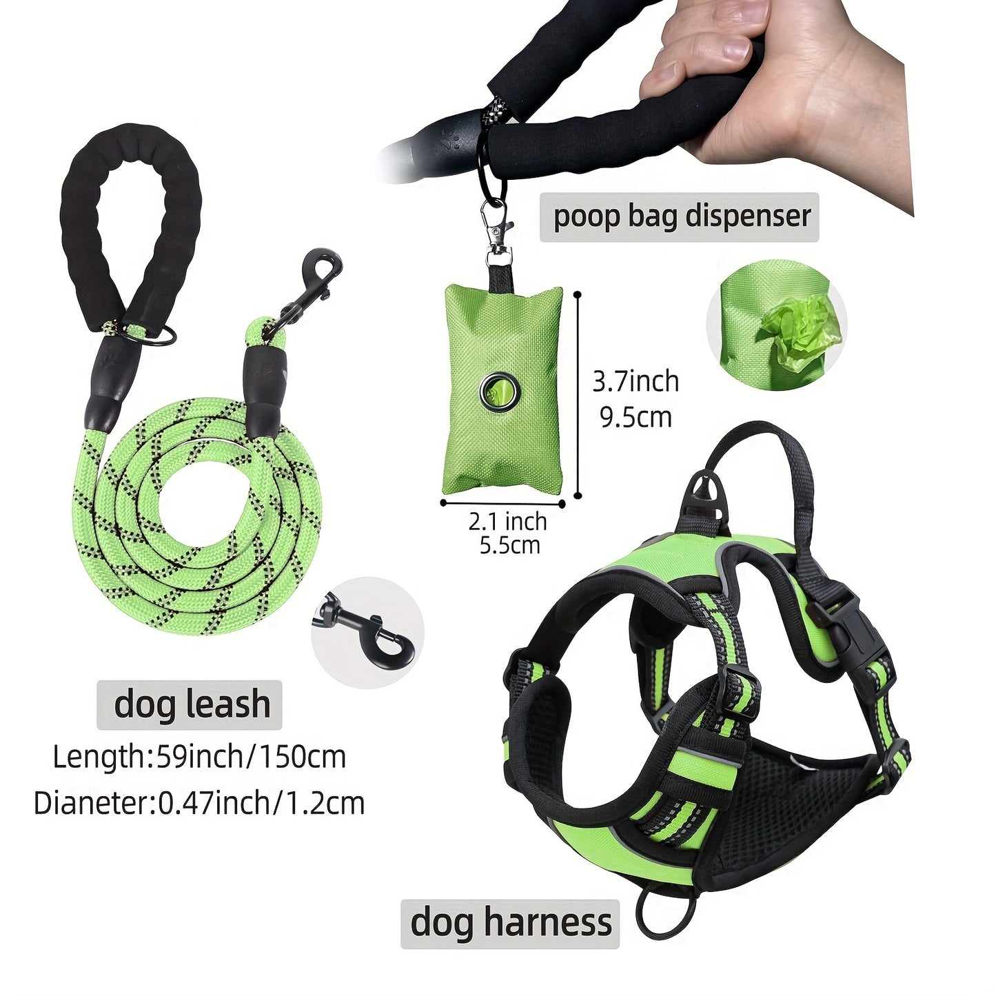 3pcs Escape-Proof Dog Harness Set with Leash