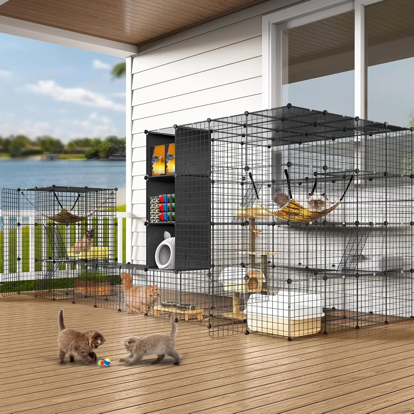Indoor Catio/Playpen Metal Pet Crate with Extra Large Hammock
