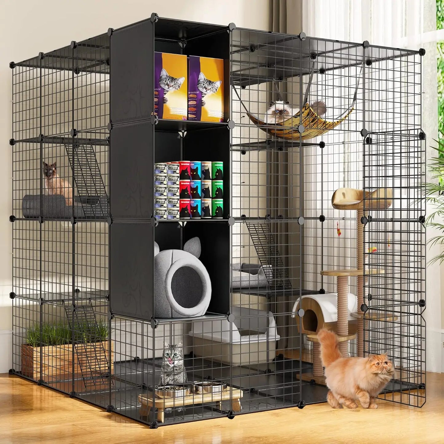 Indoor Catio/Playpen Metal Pet Crate with Extra Large Hammock