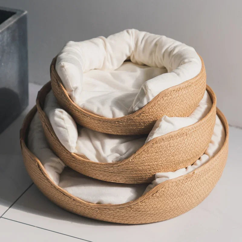 Cat Sofa Bamboo Nest Baskets Waterproof Removable Cushion