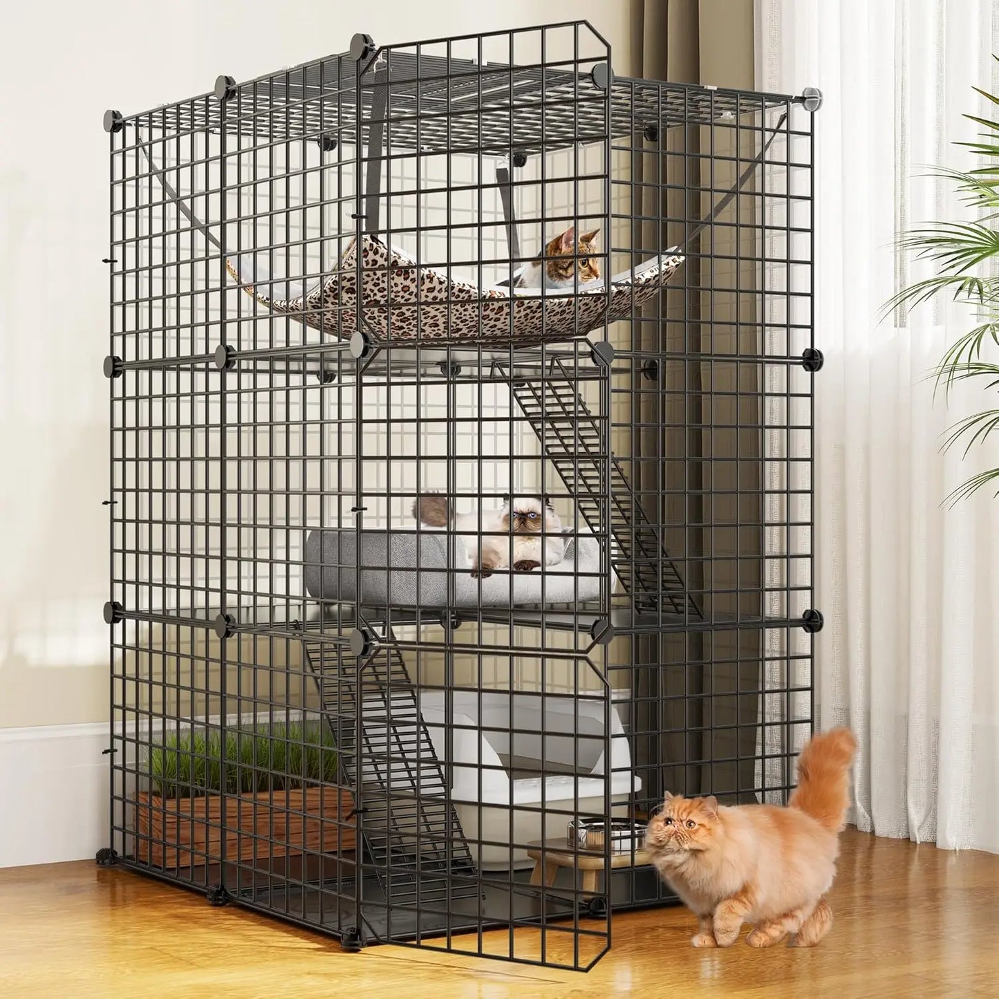 Indoor Catio/Playpen Metal Pet Crate with Extra Large Hammock