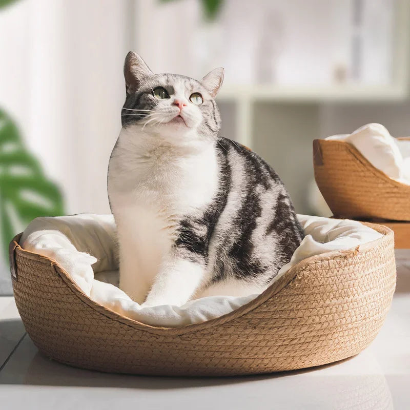 Cat Sofa Bamboo Nest Baskets Waterproof Removable Cushion