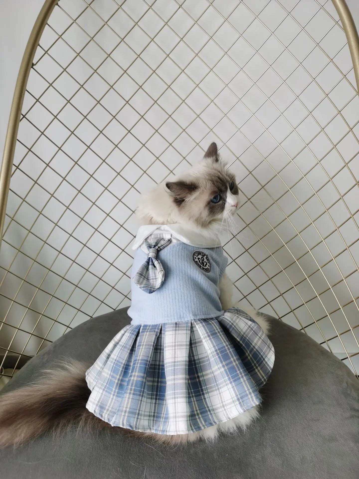 Dog cat clothes wool plaid dress