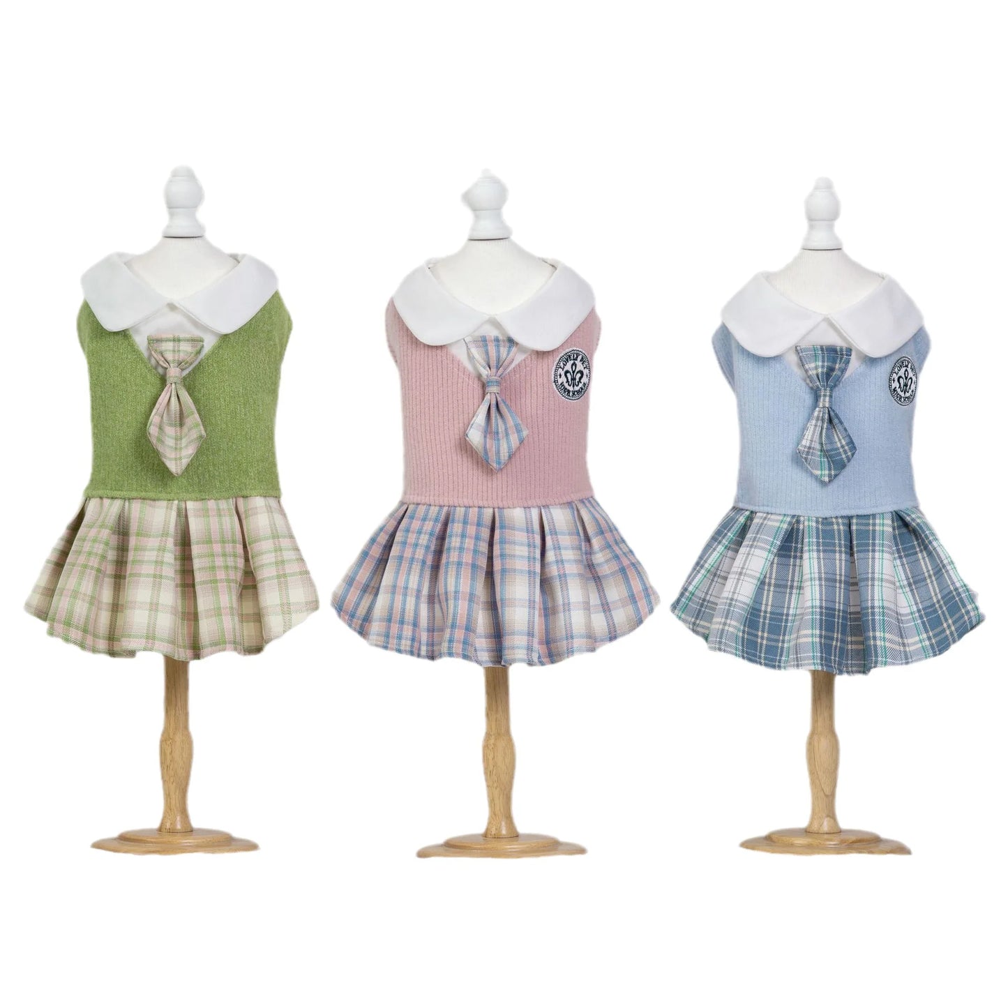 Dog cat clothes wool plaid dress