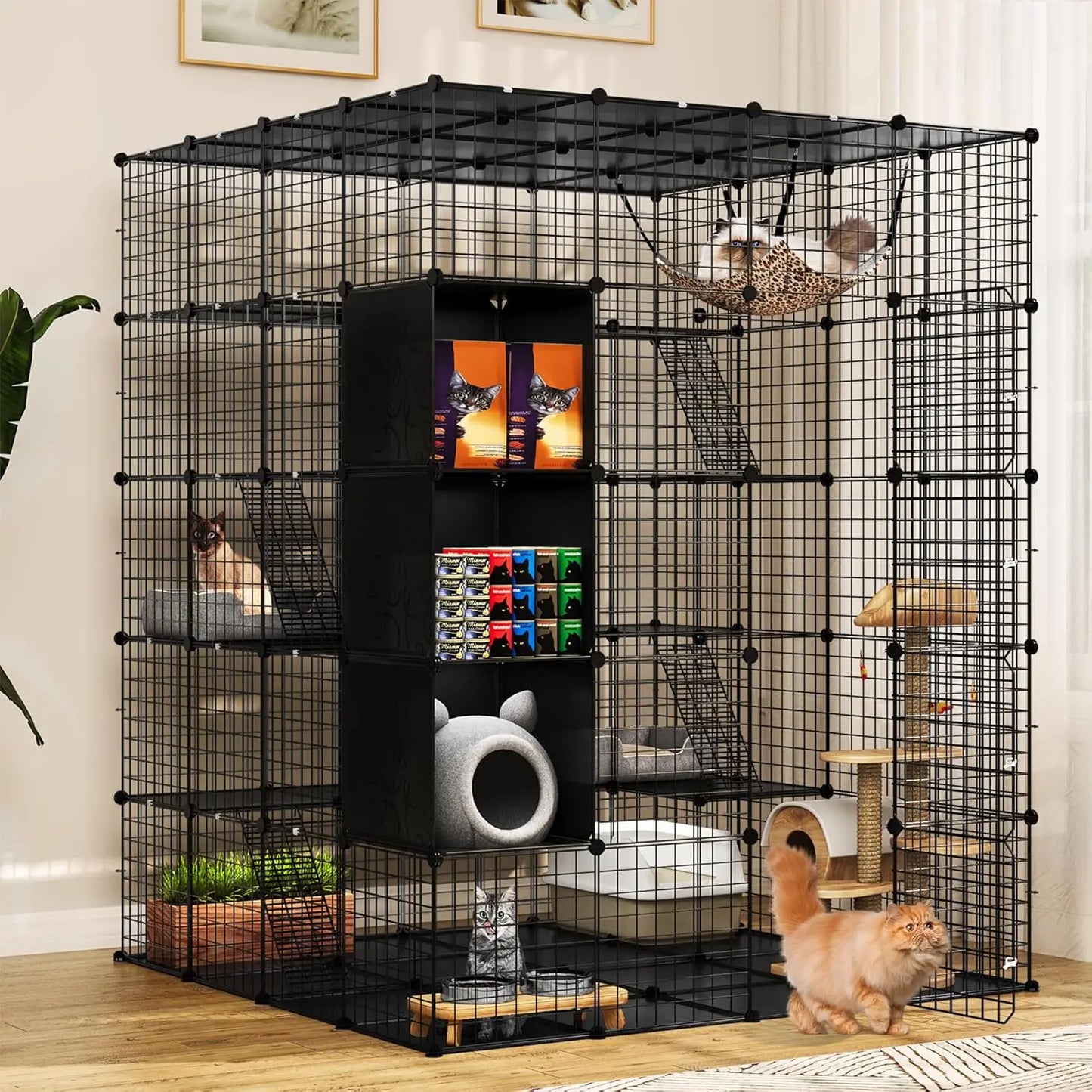 Indoor Catio/Playpen Metal Pet Crate with Extra Large Hammock