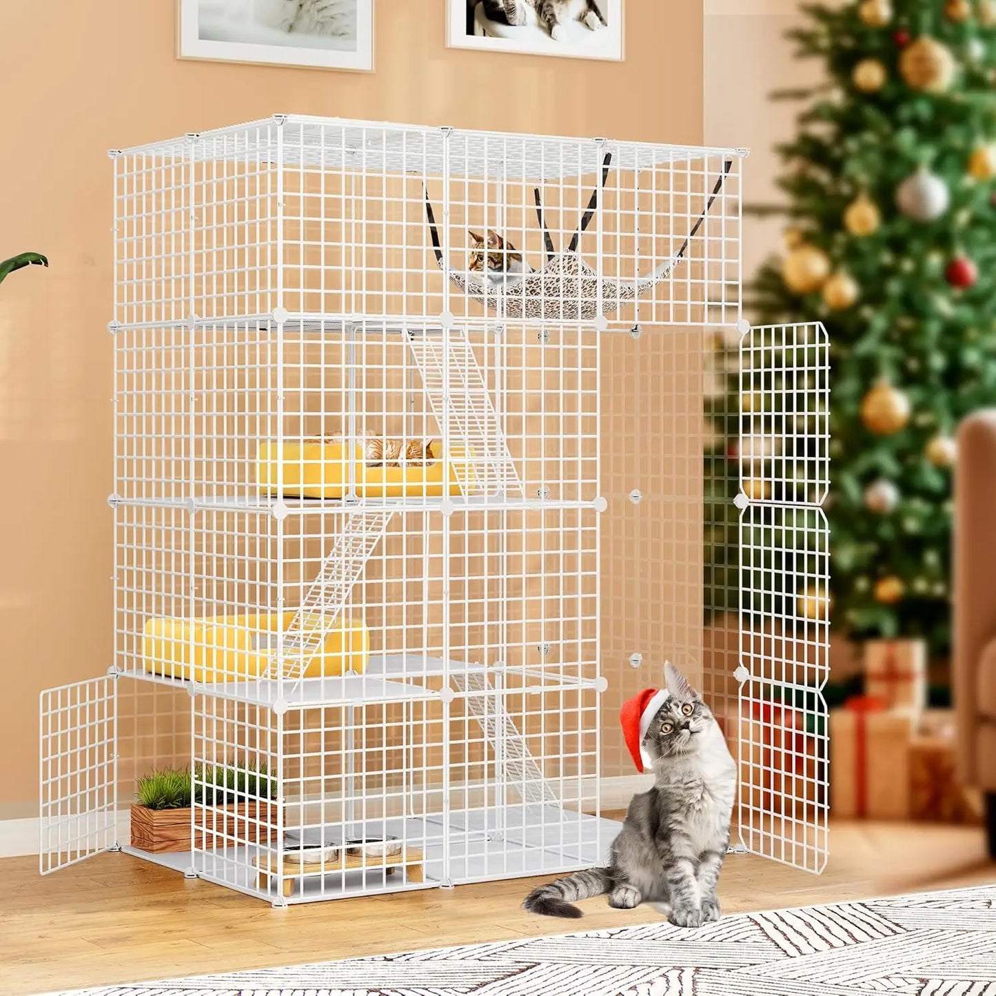 Indoor Catio/Playpen Metal Pet Crate with Extra Large Hammock