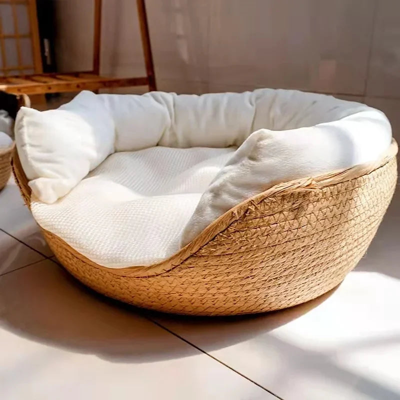 Cat Sofa Bamboo Nest Baskets Waterproof Removable Cushion