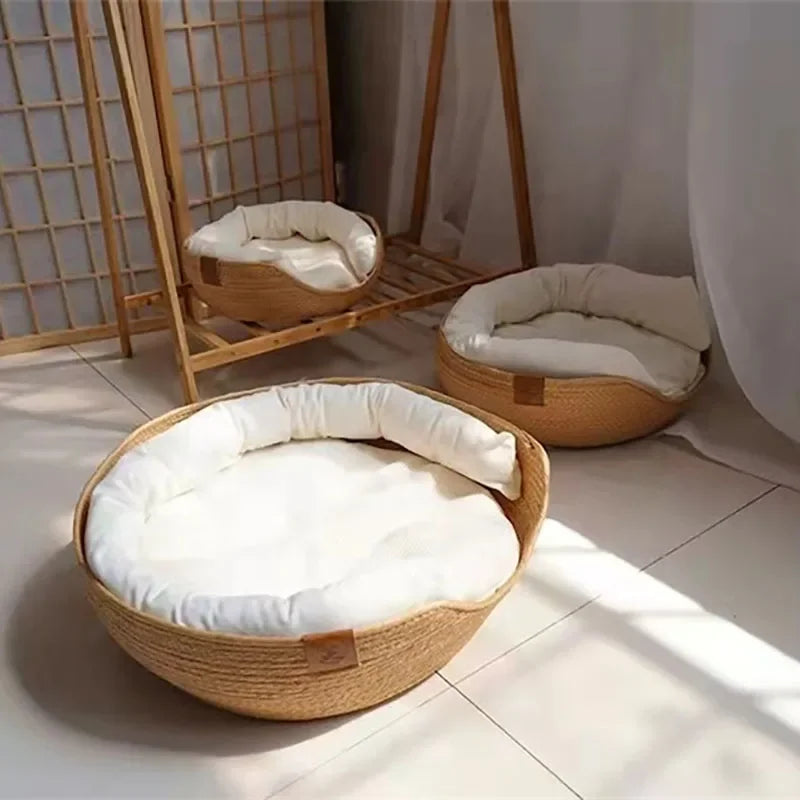Cat Sofa Bamboo Nest Baskets Waterproof Removable Cushion