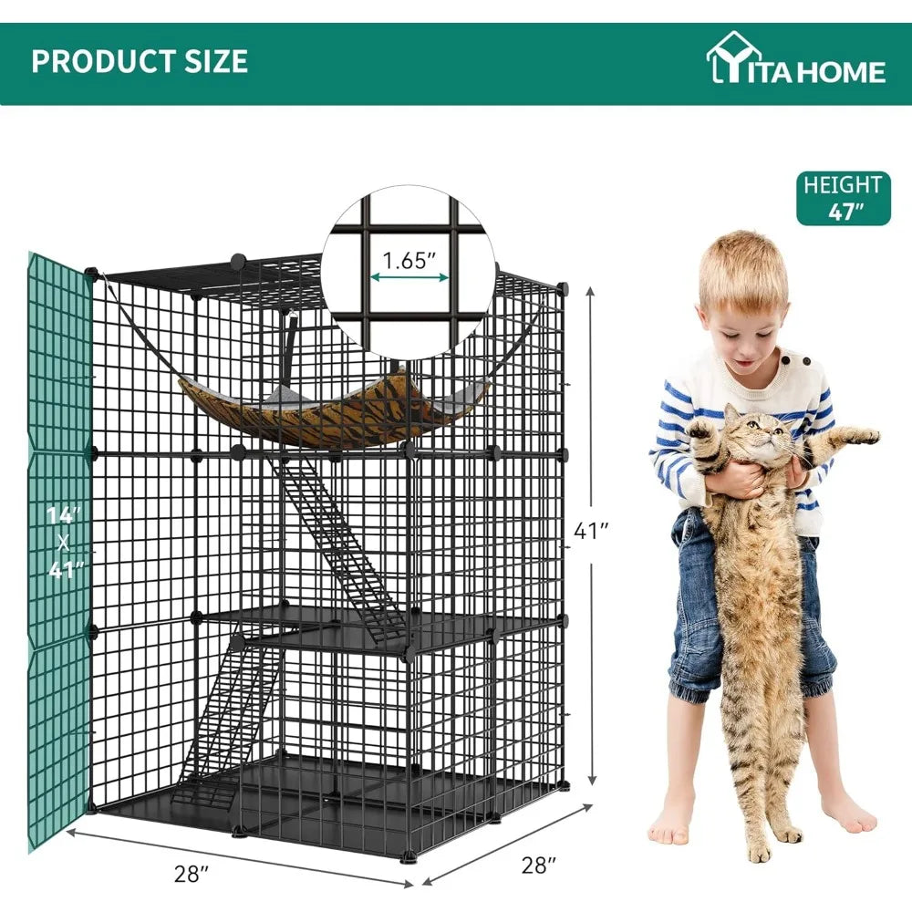 Indoor Catio/Playpen Metal Pet Crate with Extra Large Hammock