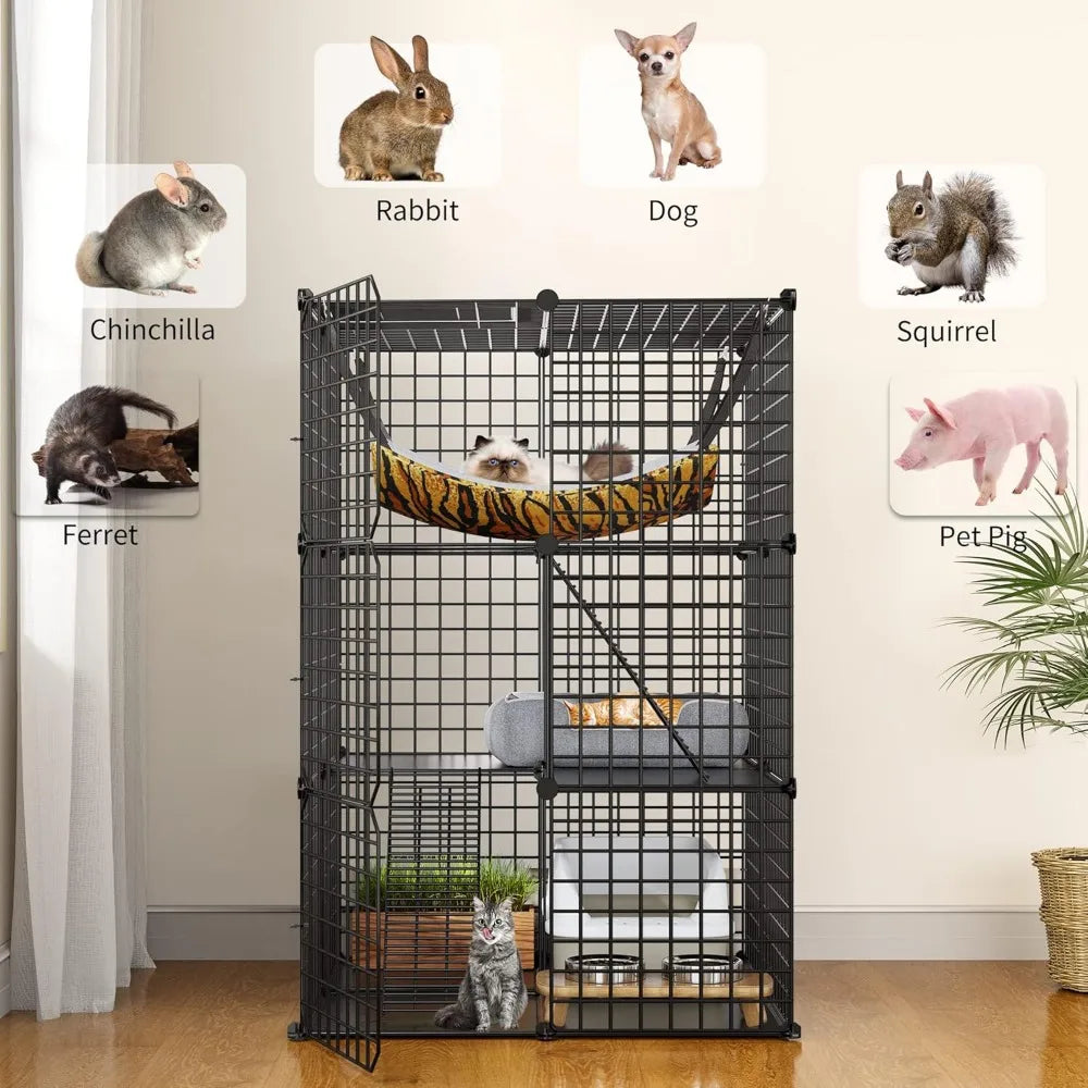 Indoor Catio/Playpen Metal Pet Crate with Extra Large Hammock