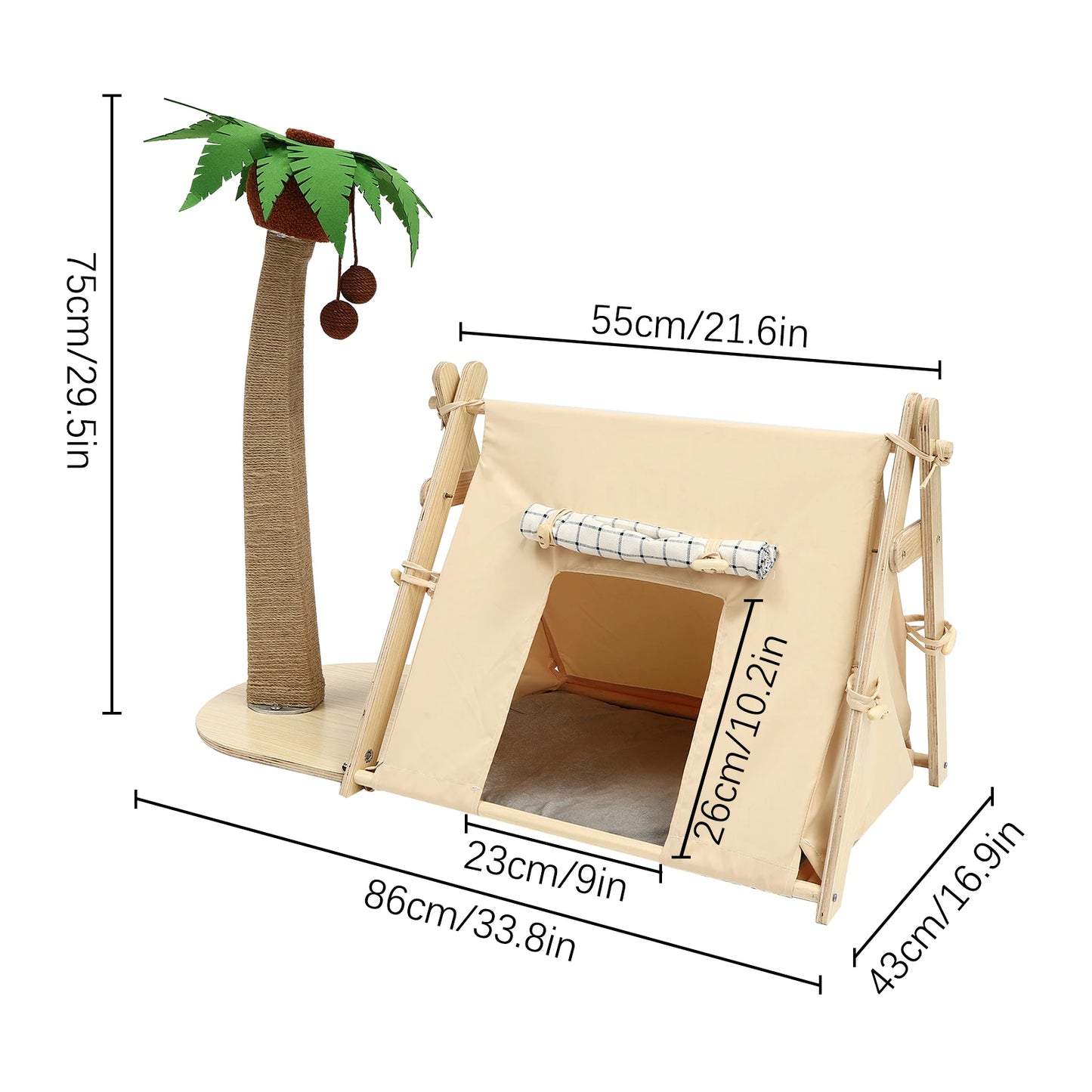 Coconut Tree Tent Scratching Post, House , Cave Bed