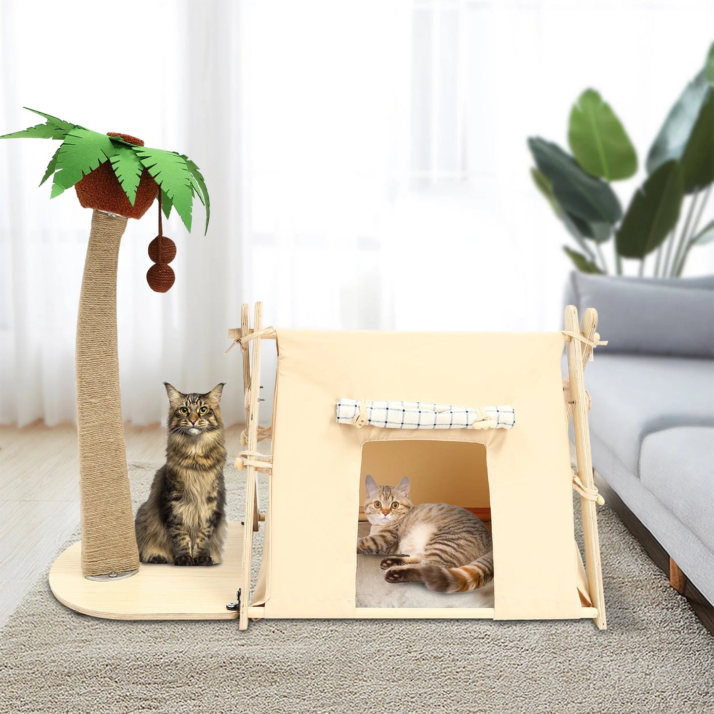 Coconut Tree Tent Scratching Post, House , Cave Bed