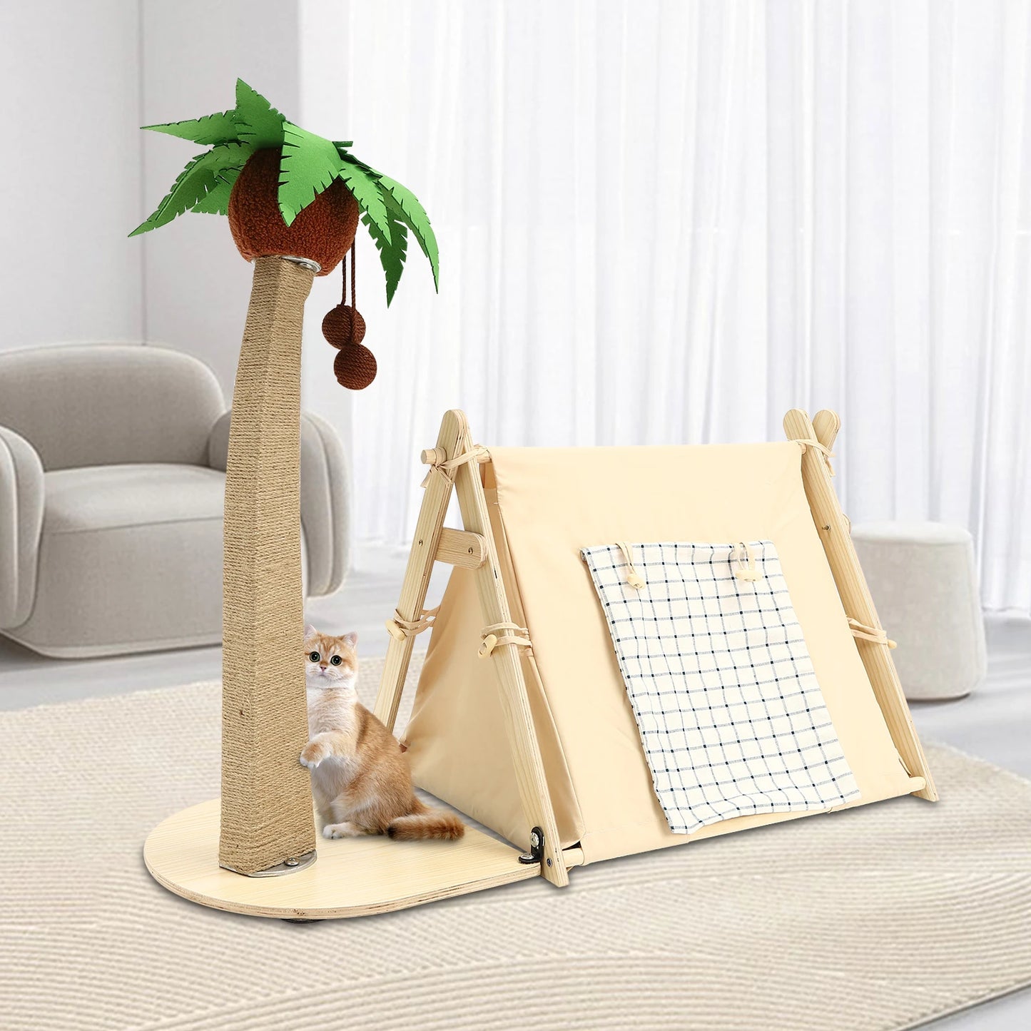 Coconut Tree Tent Scratching Post, House , Cave Bed