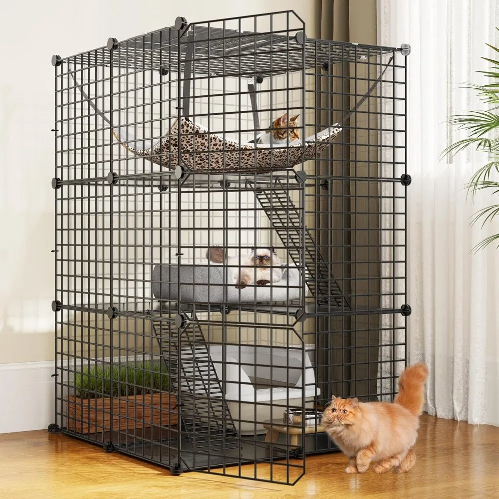 Indoor Catio/Playpen Metal Pet Crate with Extra Large Hammock