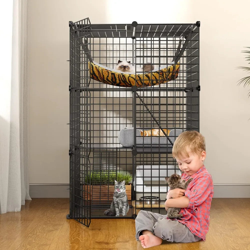 Indoor Catio/Playpen Metal Pet Crate with Extra Large Hammock