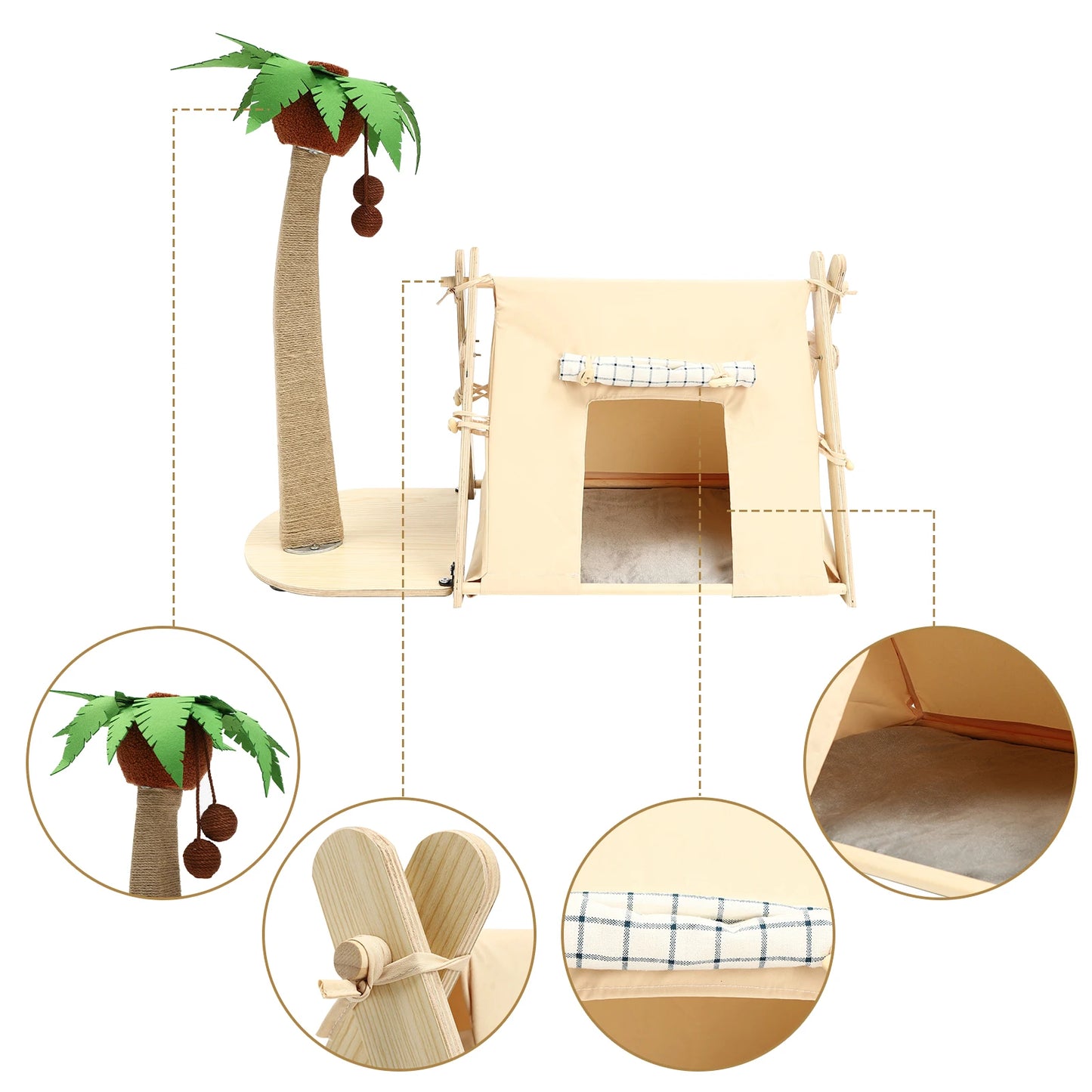 Coconut Tree Tent Scratching Post, House , Cave Bed