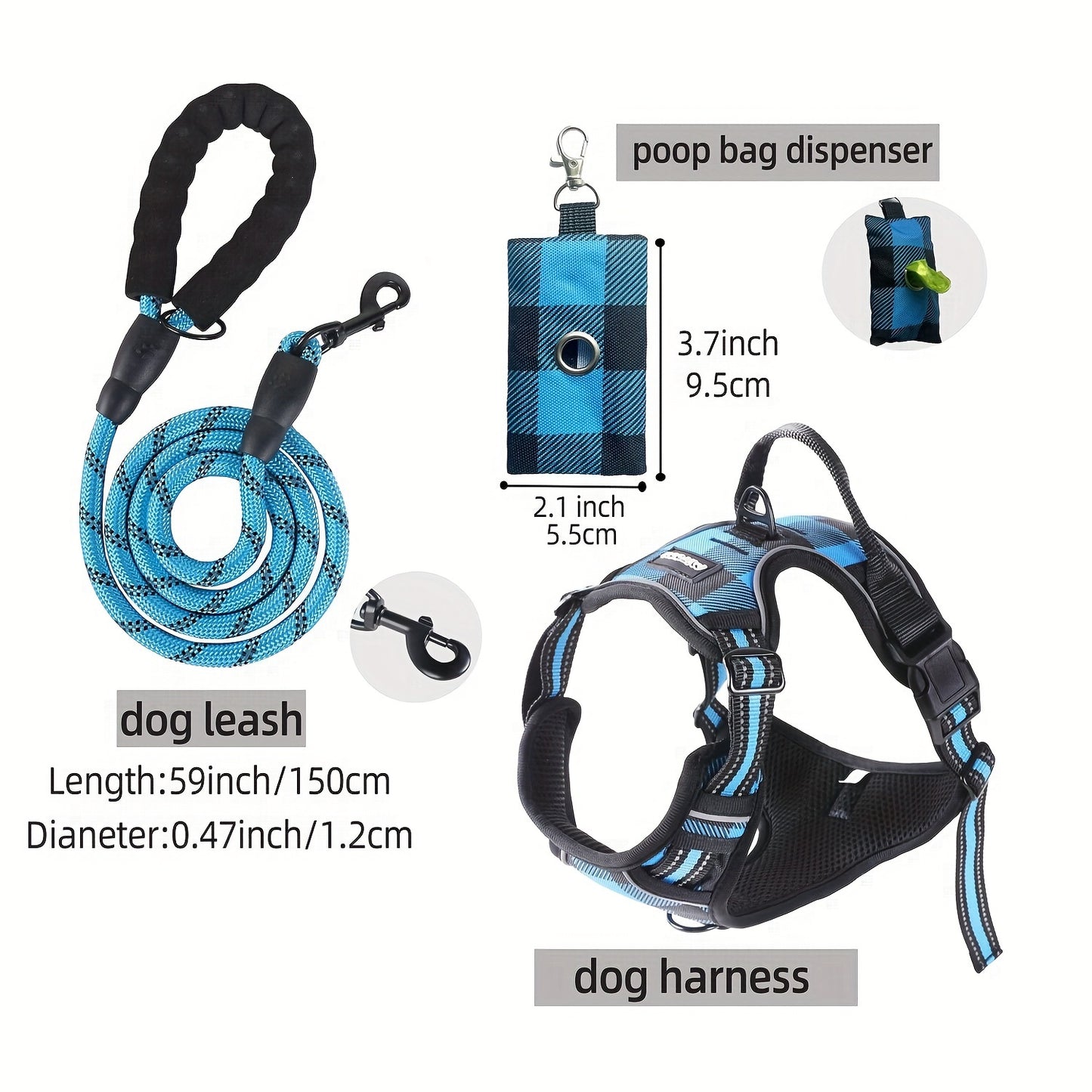3pcs Escape-Proof Dog Harness Set with Leash