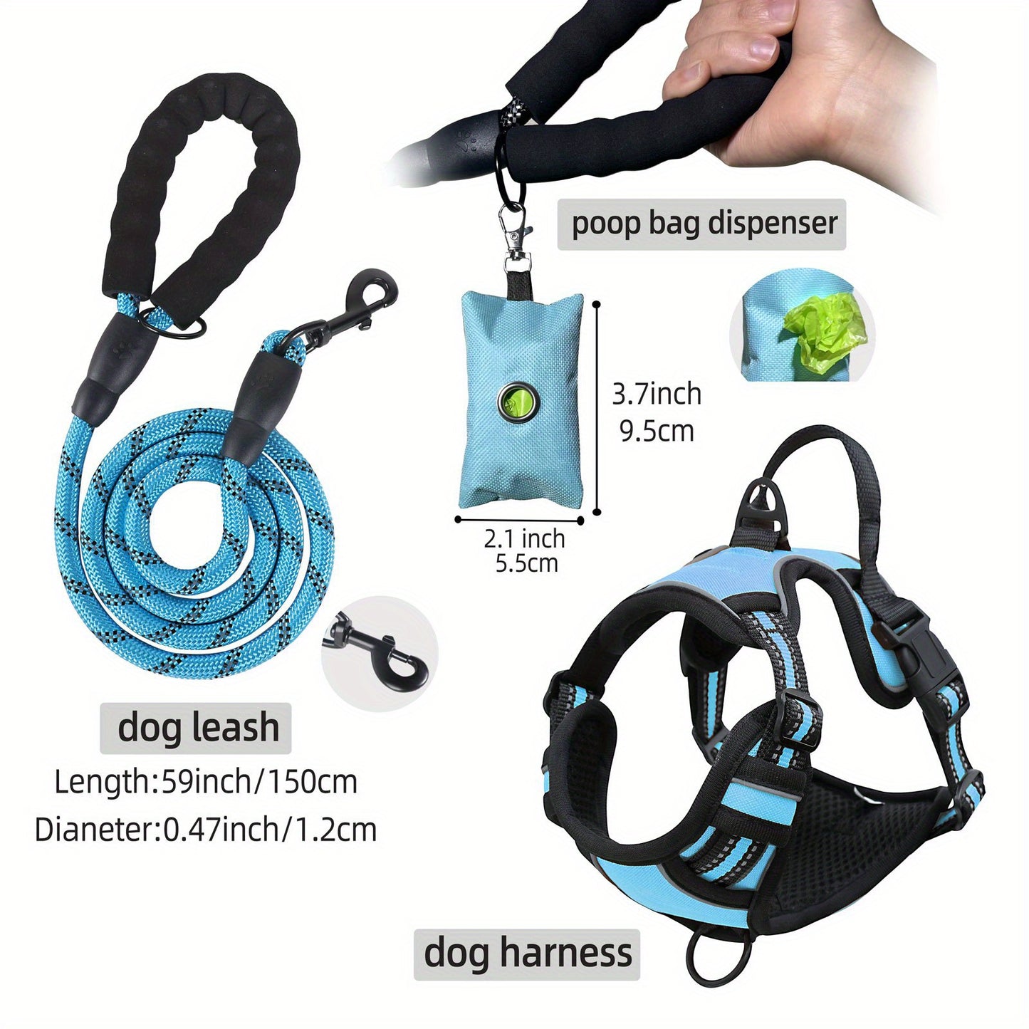 3pcs Escape-Proof Dog Harness Set with Leash