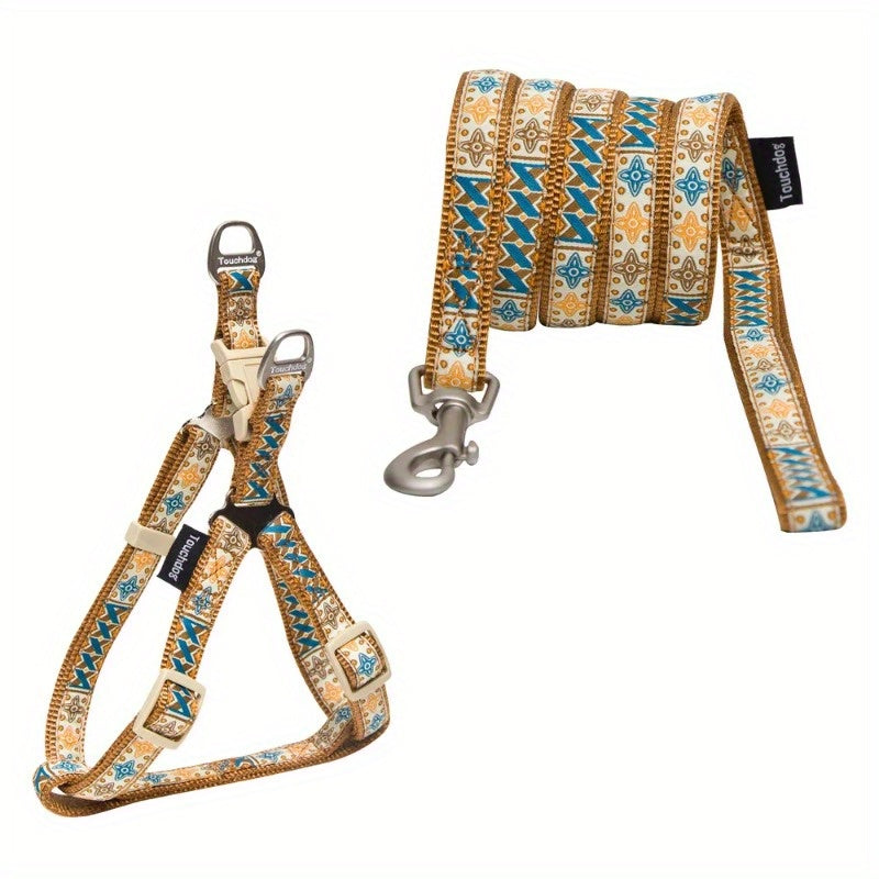 Designer Embroidered Pet Dog Leash And Harness Combination