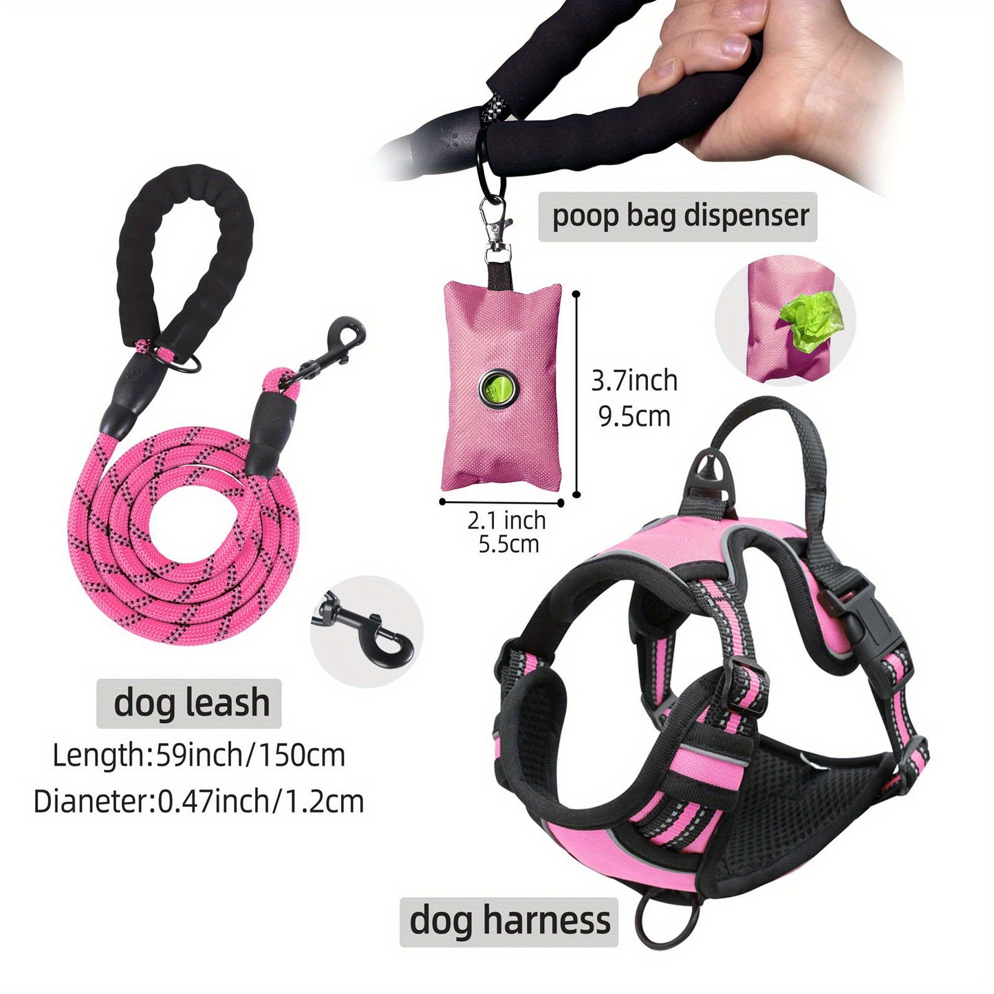 3pcs Escape-Proof Dog Harness Set with Leash