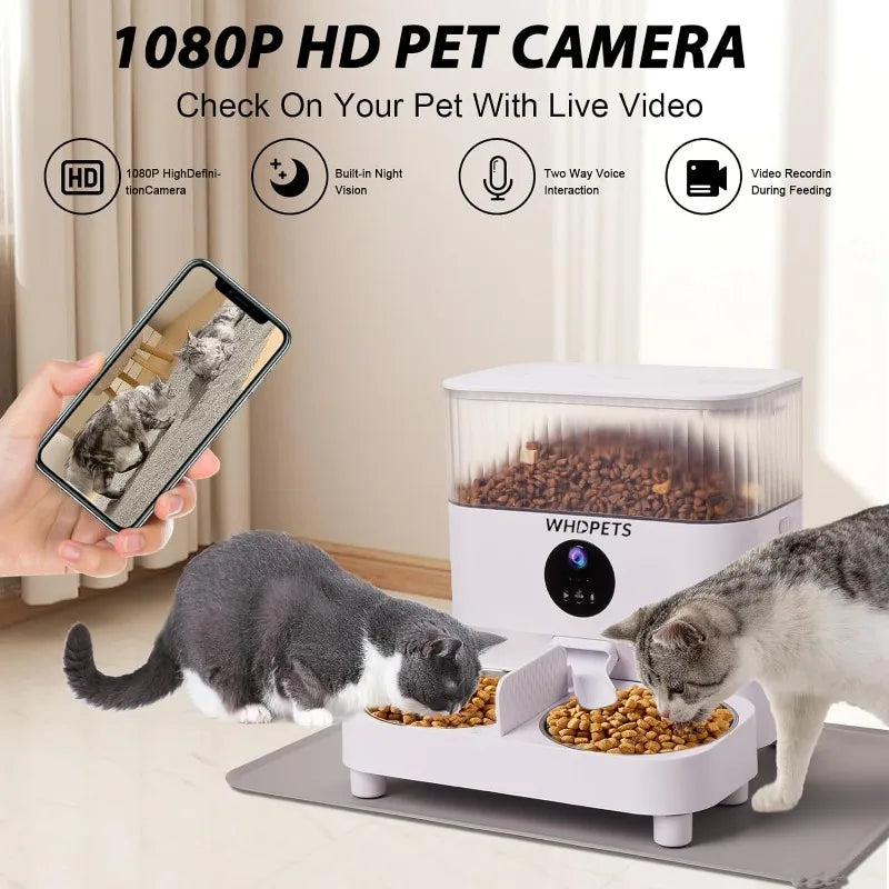 Automatic Food Dispenser with 1080P Camera for 2 Cats or Dogs