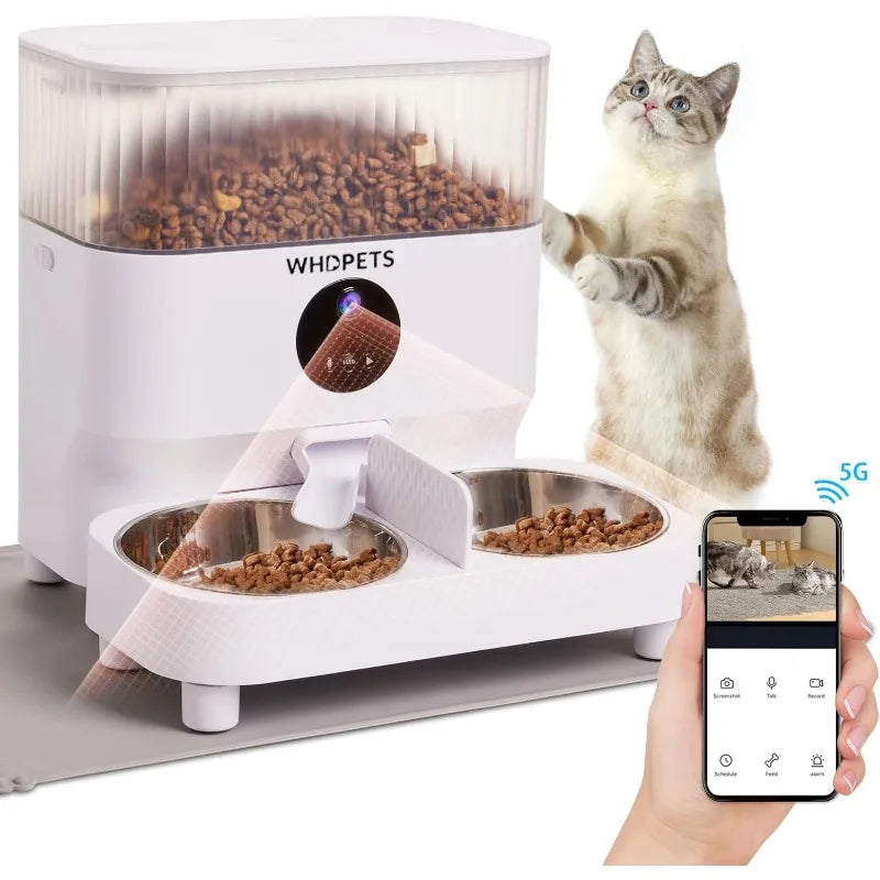 Automatic Food Dispenser with 1080P Camera for 2 Cats or Dogs