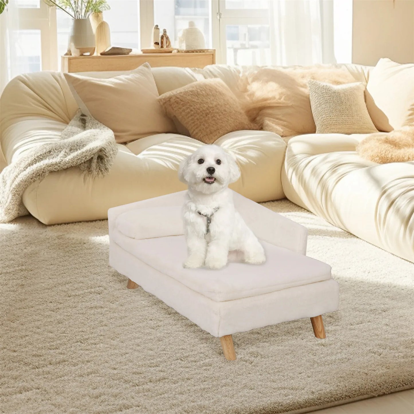 Elevated Pet Sofa Bed with Sturdy Wood Legs