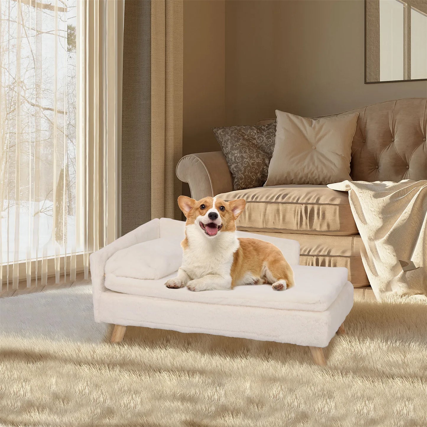 Elevated Pet Sofa Bed with Sturdy Wood Legs