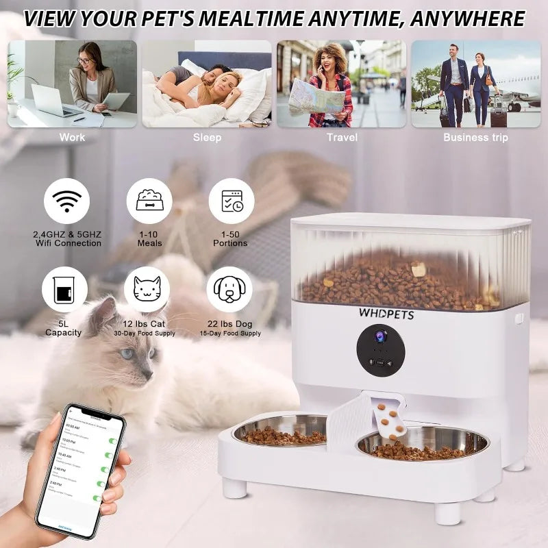 Automatic Food Dispenser with 1080P Camera for 2 Cats or Dogs