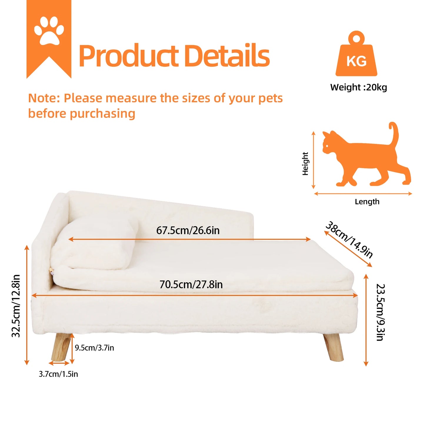 Elevated Pet Sofa Bed with Sturdy Wood Legs